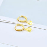 925 Silver Yellow Zircon Pendant Hoop Earrings Enamel Heart Wedding Jewelry