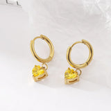 925 Silver Yellow Zircon Pendant Hoop Earrings Enamel Heart Wedding Jewelry