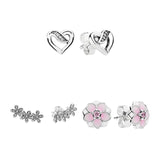 925 Silver Ear Piercing Stud Earrings Vintage Frost Love Ribbons Magnolia
