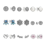 925 Silver Ear Piercing Stud Earrings Vintage Frost Love Ribbons Magnolia