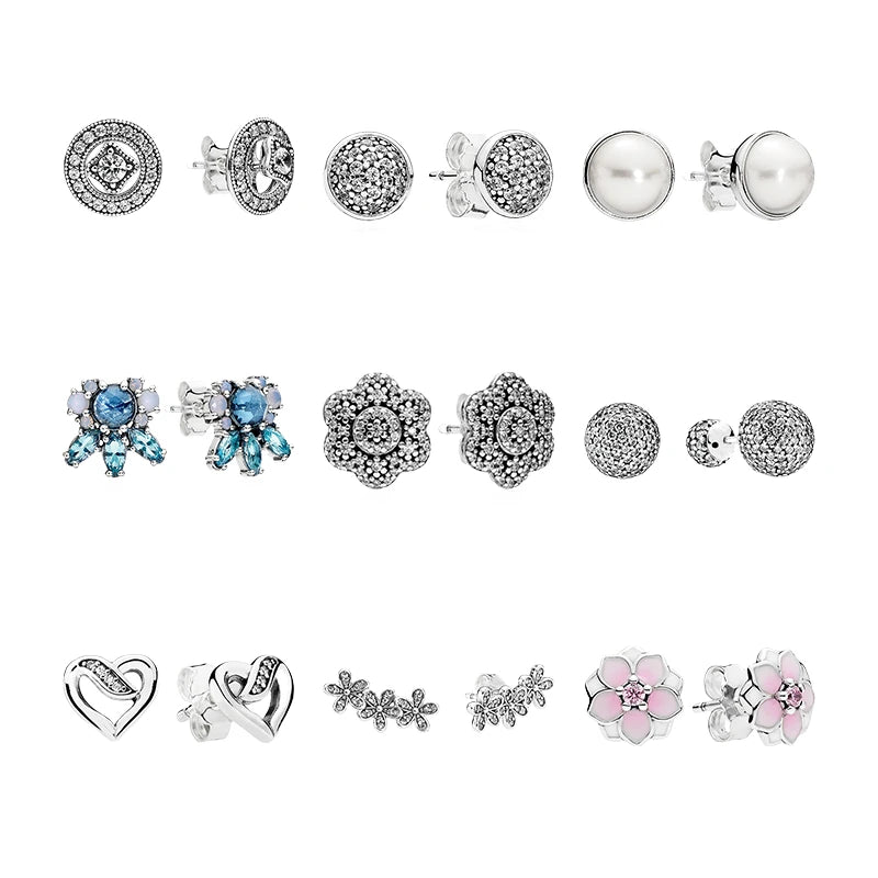 925 Silver Ear Piercing Stud Earrings Vintage Frost Love Magnolia Daisy