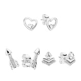 925 Silver Ear Piercing Stud Earrings Women Love Heart Arrow Butterfly Flower