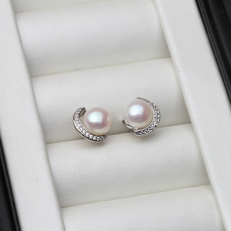 925 Sterling Silver Ear Pin Natural Pearl Earrings For Women