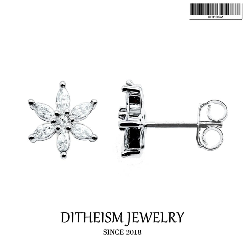 925 Silver Flower Ear Studs with Zircon Stones