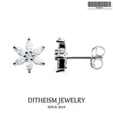 925 Silver Flower Ear Studs with Zircon Stones