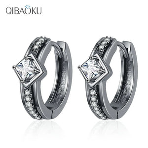 925 Silver Earring 3mm Square Zircon Hoop Earrings Women