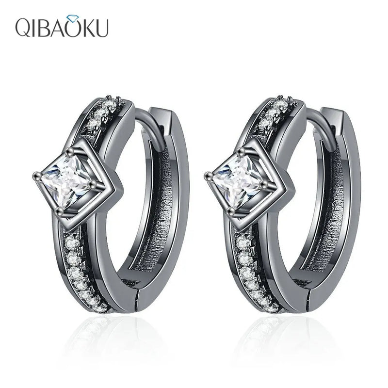 925 Silver Earring 3mm Square Zircon Hoop Earrings Women