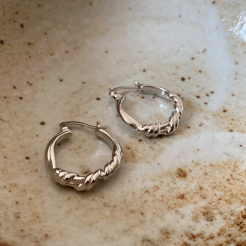 925 Silver Big Knotted Hoop Earring 18k Ear Buckle Fine Jewelry