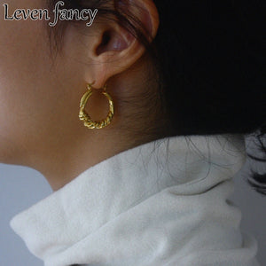 925 Silver Big Knotted Hoop Earring 18k Ear Buckle Fine Jewelry