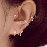 925 Silver Earrings Zircon Punk Style Geometric Ear Bone Buckle