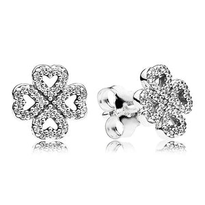 925 Silver Earring Lucky In Clover Petals Bow with Crystal