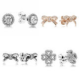 925 Silver Earring Lucky In Clover Petals Bow with Crystal