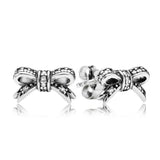 925 Silver Earring Lucky In Clover Petals Bow with Crystal