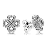 925 Silver Earring Lucky In Clover Petals Bow with Crystal