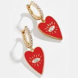 925 Silver Earring Enamel Zircon Heart Eye Drop Retro Woman Ear Jewelry