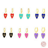 925 Silver Earring Enamel Zircon Heart Eye Drop Retro Woman Ear Jewelry