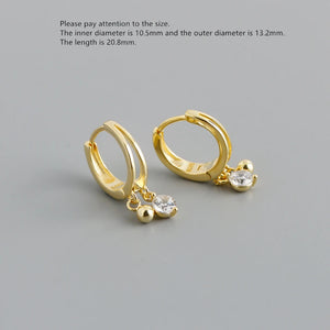 925 Silver Earring Zircon Butterfly/Bead Short Pendant Drop