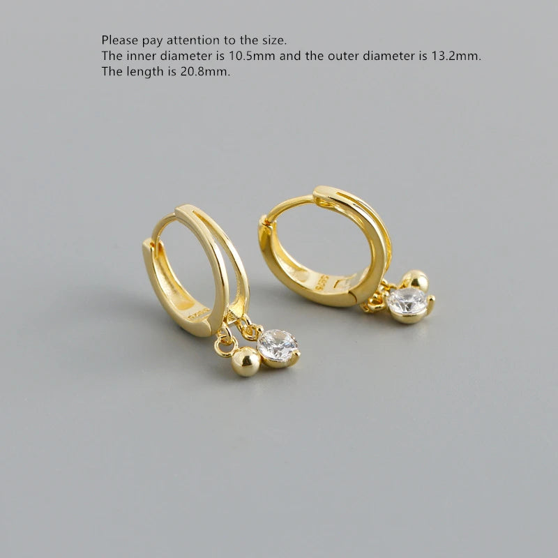925 Silver Earring Zircon Butterfly/Bead Short Pendant Drop