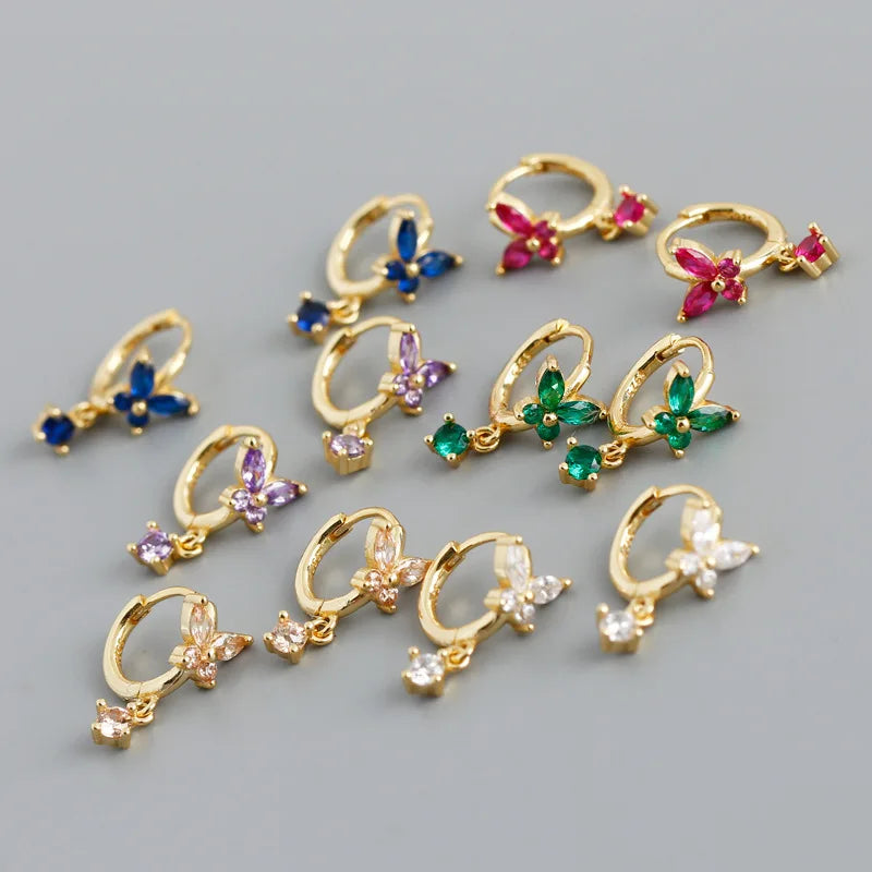 925 Silver Earring Zircon Butterfly/Bead Short Pendant Drop