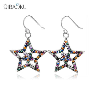 925 Silver Colorful Star Drop Earrings Women Party Fine Jewelry