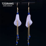 925 Silver Earring Callalily Gemstone Tassel Earrings Women