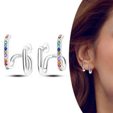 925 Silver Earring Crystal Pave Circle U H-shape Triangle Heart Earrings