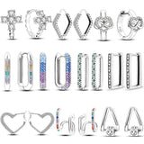925 Silver Earring Crystal Pave Circle U H-shape Triangle Heart Earrings