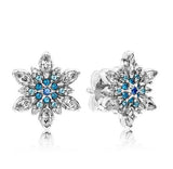 925 Silver Snowflake Crystal Stud Earrings Wedding Party Jewelry