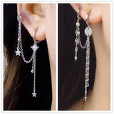 Sterling Silver Earring Star Chain Tassel Drop Earring Girl Boy Ear Jewelry