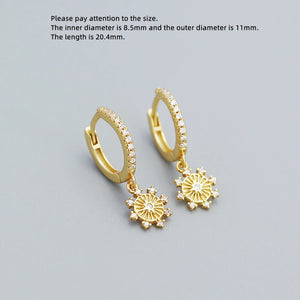 925 Silver Earring Eight Pointed Star Sun Moon Zircon Drop Earring