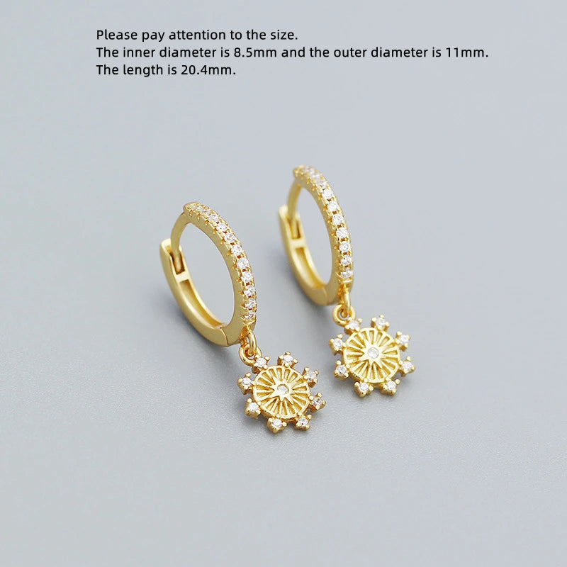 925 Silver Earring Eight Pointed Star Sun Moon Zircon Drop Earring