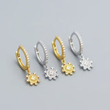 925 Silver Earring Eight Pointed Star Sun Moon Zircon Drop Earring