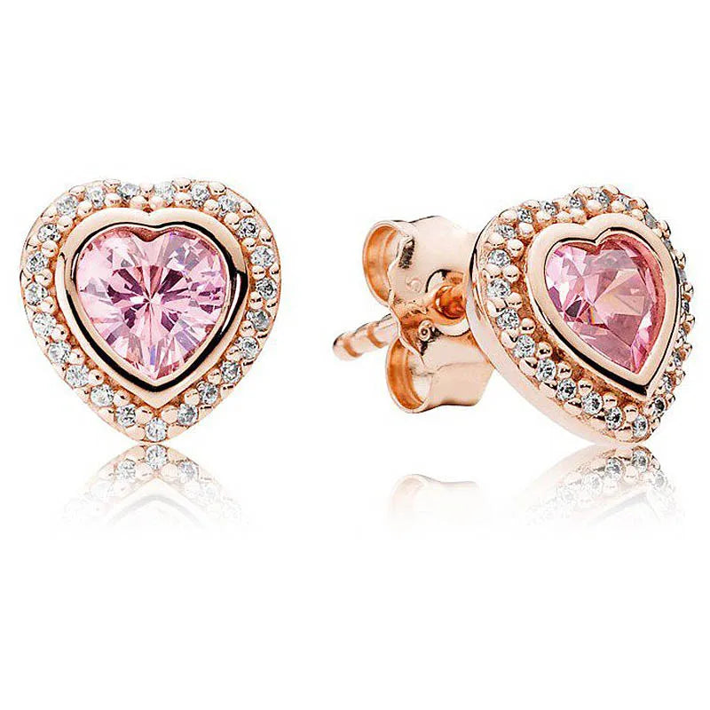 925 Silver Elevated Heart Moon Stars Earring Crystal Women Jewelry
