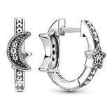 925 Silver Elevated Heart Moon Stars Earring Crystal Women Jewelry