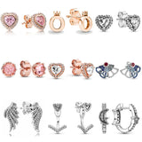 925 Silver Elevated Heart Moon Stars Earring Crystal Women Jewelry