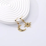 925 Silver Asymmetric Star Moon Sword Stud Earring Retro Women Ear Jewelry