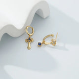 925 Silver Asymmetric Star Moon Sword Stud Earring Retro Women Ear Jewelry