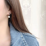 925 Silver Earring Baseball-shaped Pendant Long Earring Woman Girl Jewelry