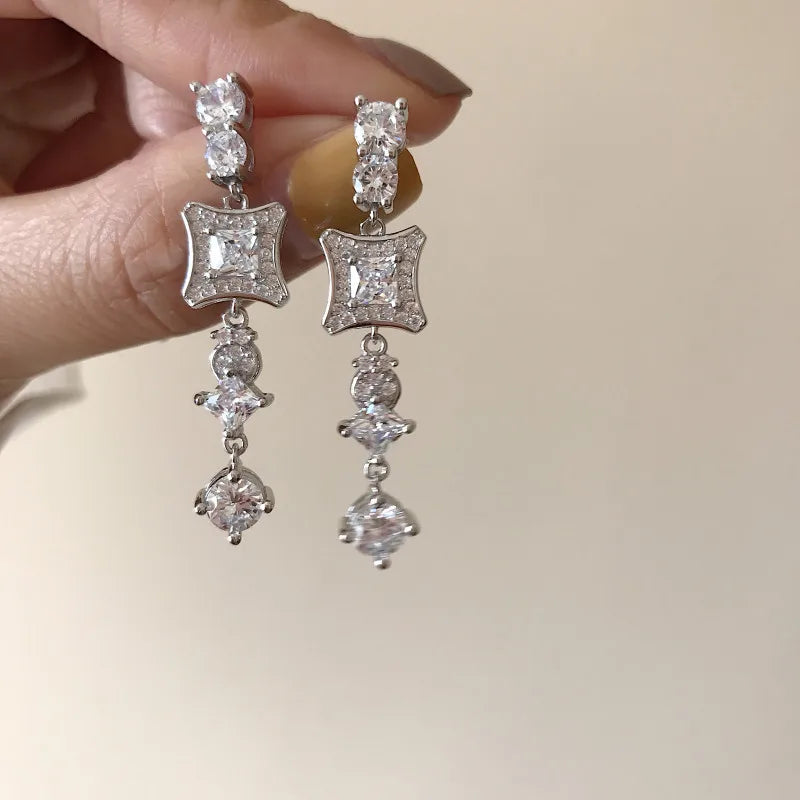 925 Silver Earring Butterfly Bow Tie Tassel Chain Long Earring Woman Ear Je