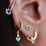 925 Silver Opal Star Moon Drop Earring Bohemian Style Woman Girl Ear Jewl