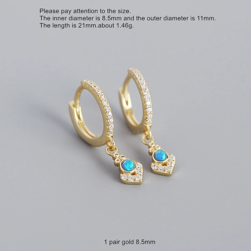 925 Silver Opal Star Moon Drop Earring Bohemian Style Woman Girl Ear Jewl