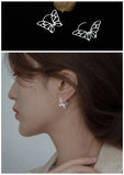 925 Sterling Silver Butterfly Earring Double Irregular Half Circle Big Jewelry