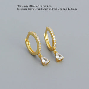 925 Silver Zircon Water Droplets Drop Earring French Style Ear Jewelry