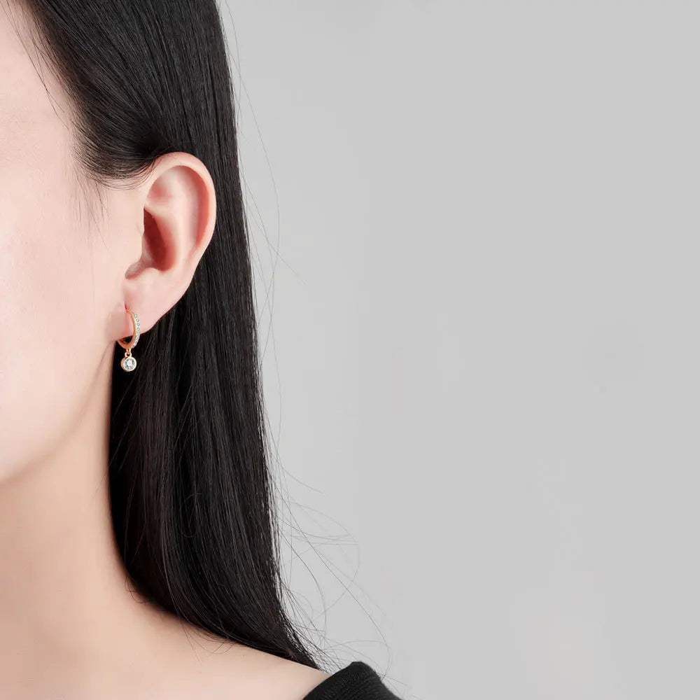 925 Silver Zircon Short Drop Earring French Style Wild Woman Girl Jewelry