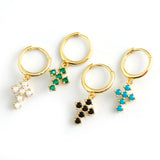 925 Silver Earring Zircon Cross Pendant Drop French Style Ear Jewelry