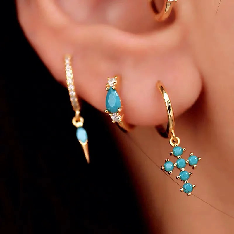 925 Silver Earring Zircon Cross Pendant Drop French Style Ear Jewelry