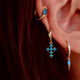 925 Silver Earring Zircon Cross Pendant Drop French Style Ear Jewelry