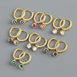 925 Silver Short Drop Earring Colored Zircon French Style