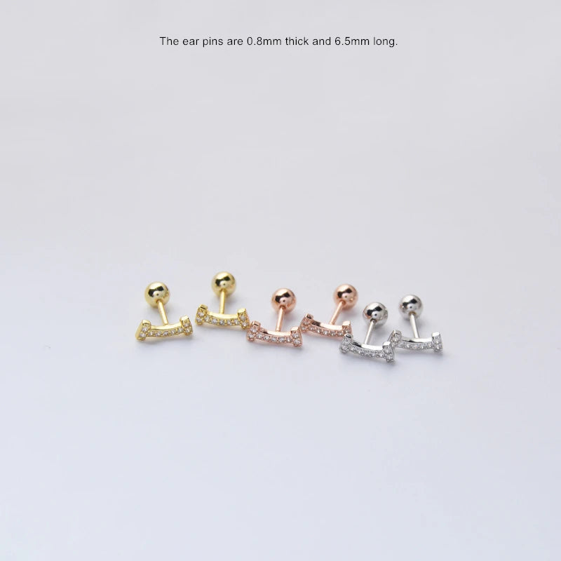 925 Silver Colored Zircon Star Smiley Screw Stud Earrings