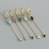 925 Silver Earring Colorful Horse Eye Zircon Tassel Long Drop Temperament Girl